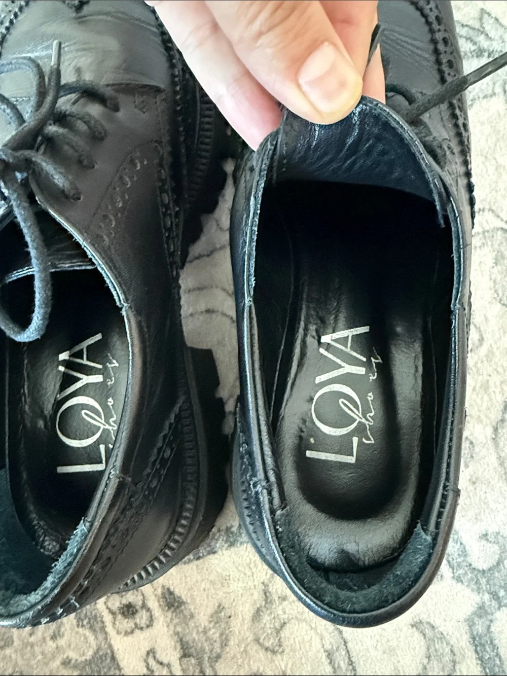 LOYA Milano Black Leather Wingtip Oxford Platform Shoes | Size 9